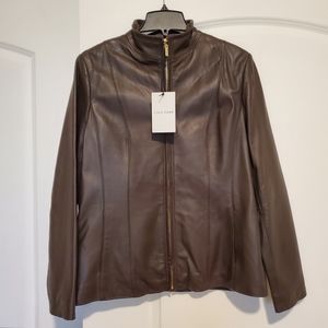 NEW!! Women's Brown Cole HAAN Leather jacket size L